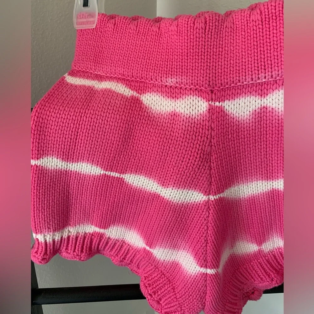 LoveShackFancy Pink and White Tie-Dye Knit Shorts